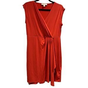 Michael Kors Wrap Dress Women Medium Red Sleeveless Ruched Business Flattering